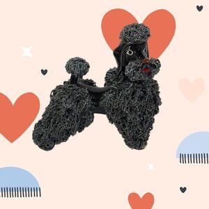 MCM Spaghetti Poodle Standing Dog Figurine Black Base Gray Fur 1950's